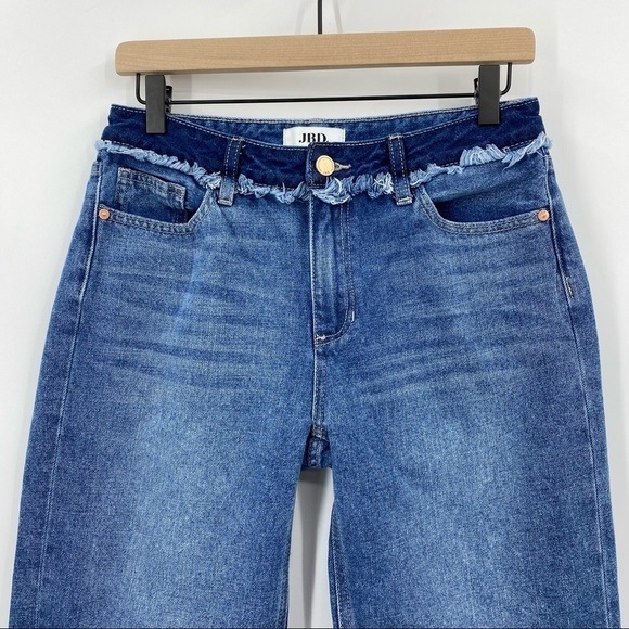 JBD Just Black Jeans Two Tone Wide Leg Cut Off Hem Raw Waist Crop Leg Size 27 - Picture 2 of 10